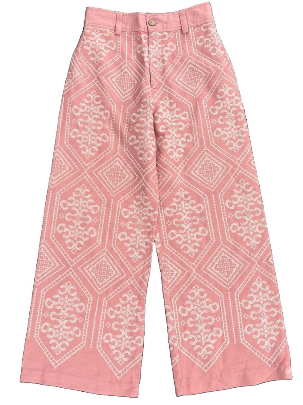 Joie Pink Embroidered Linen Blend Trouser Pants